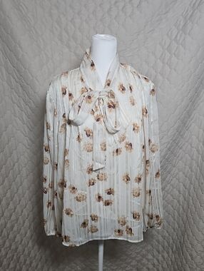 Ann Taylor Factory Floral Metallic Stripe Bow Necktie Blouse